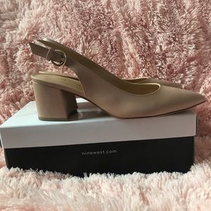 Pointy toe sling back block heels